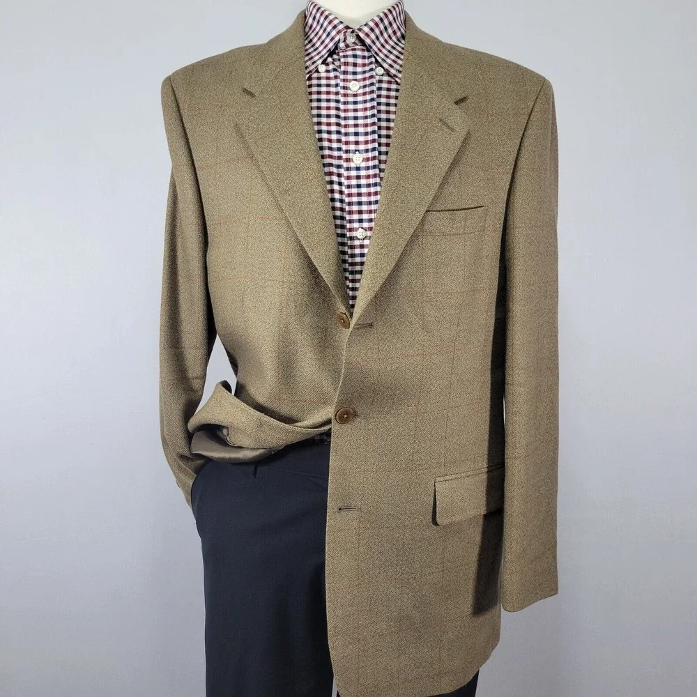 Brandini Le Collezioni Men Sport Coat Blazer Three Button Flannel Plaid Wool 42L